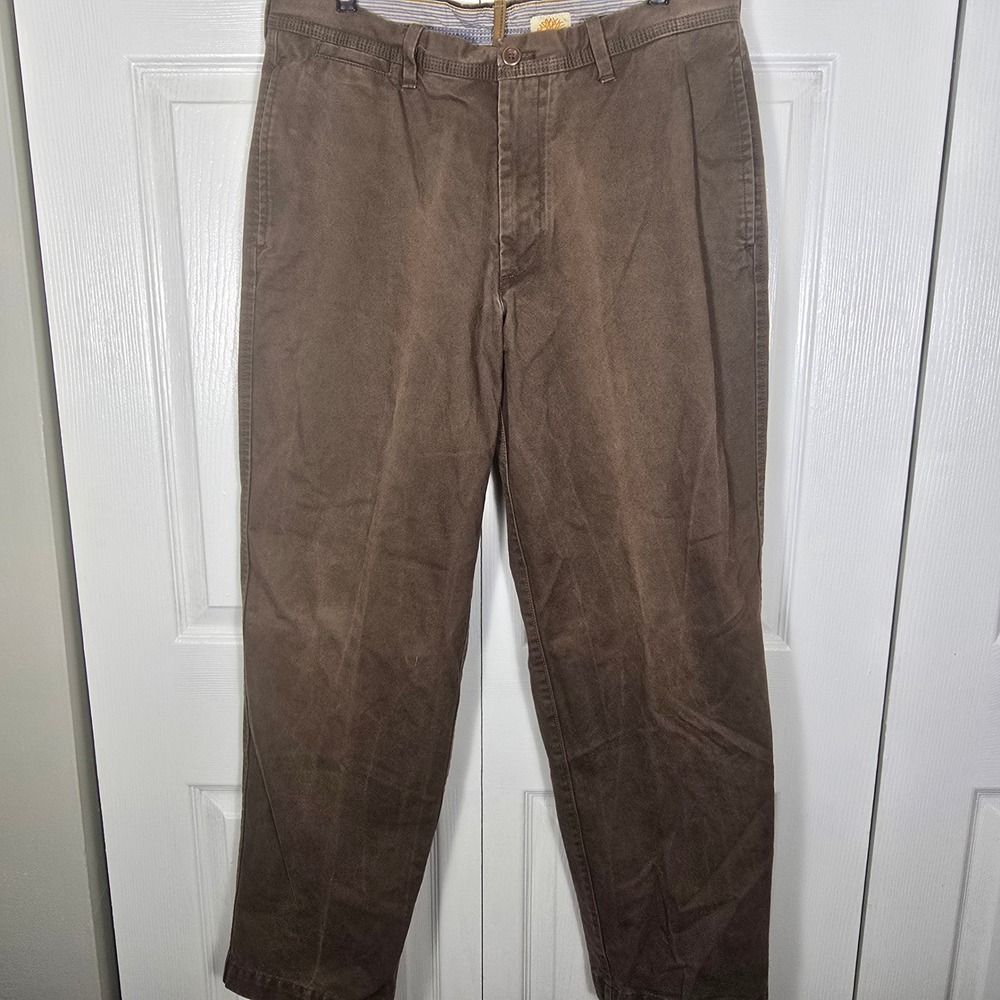 Timberland Mens Brown Cotton Twill Chino Pants Straight Leg 34x32 Logo Patch